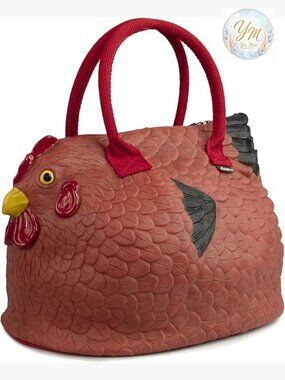 Unique Chicken Handbag Tote Novelty Hen Purse with Feather Pattern